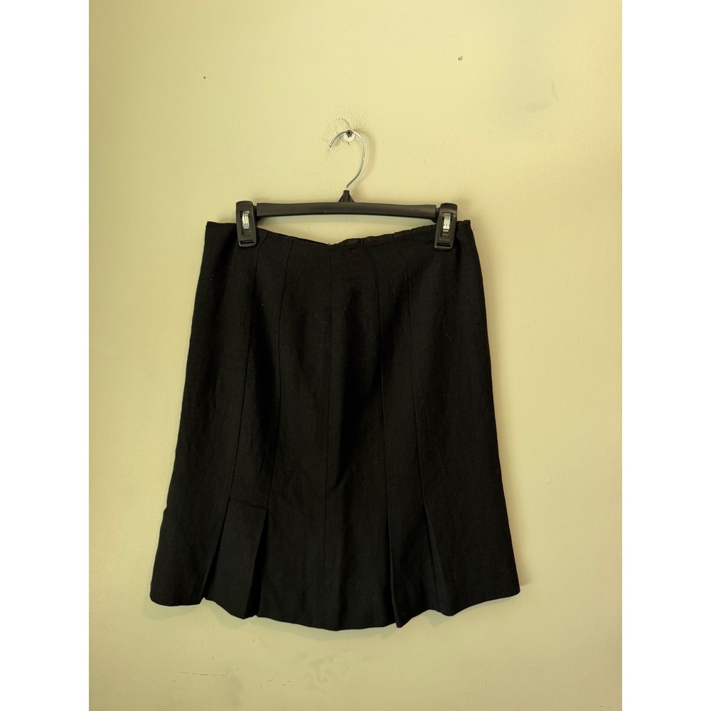 Ann Taylor Petites Black A-Line Pleated Hem Skirt Size 6P Textured Lined Zip